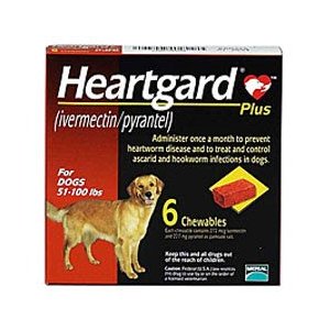Heartgard Plus Chewable Tablets for Dogs 51-100 lbs 12-count red